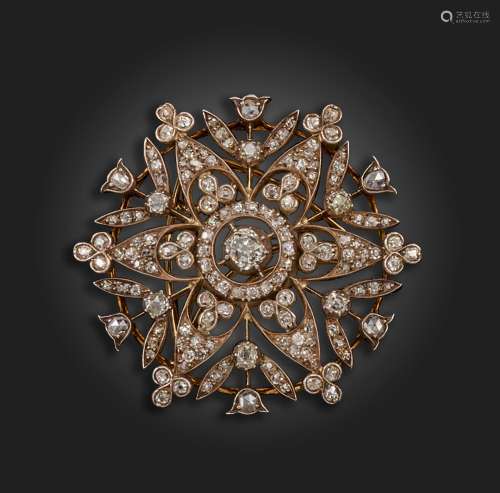 A late Victorian diamond snowflake brooch, set overall with ...