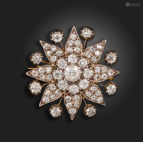 A late 19th century diamond brooch, of floral design, set wi...