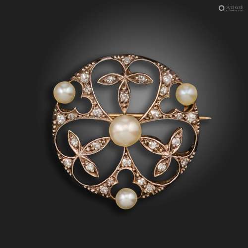 An early 20th century pearl and diamond brooch, of circular ...