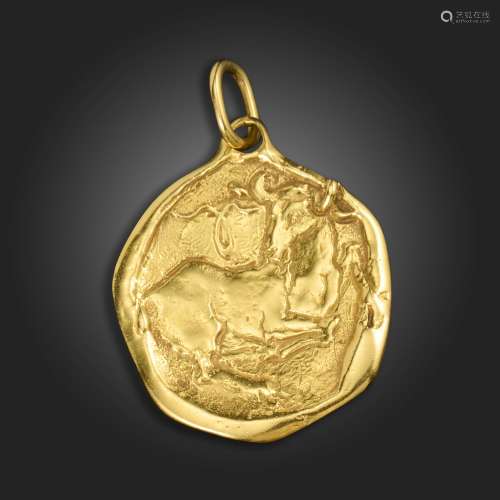 A gold zodiac pendant by Cartier, depicting Aries, signed Ca...