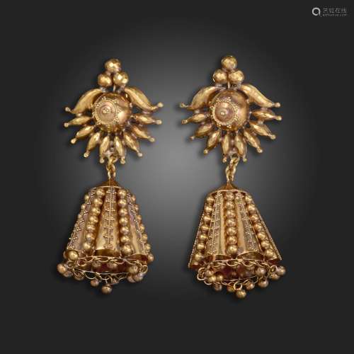 A pair of late 19th century gold drop earrings, possibly Ind...