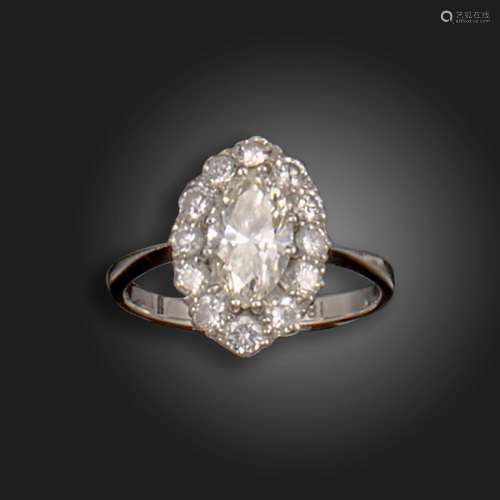 A marquise-shaped diamond cluster ring, the marquise-shaped ...