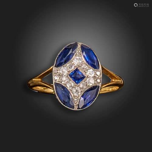 An early 20th century sapphire and diamond cluster ring, the...