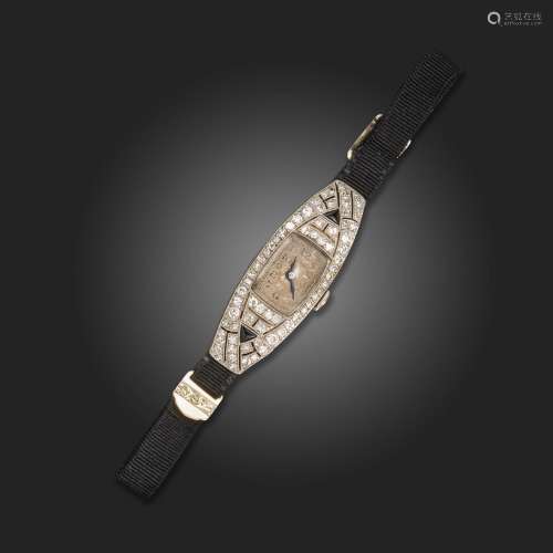 A ladys diamond-set Art Deco wristwatch, the dial marked MOV...