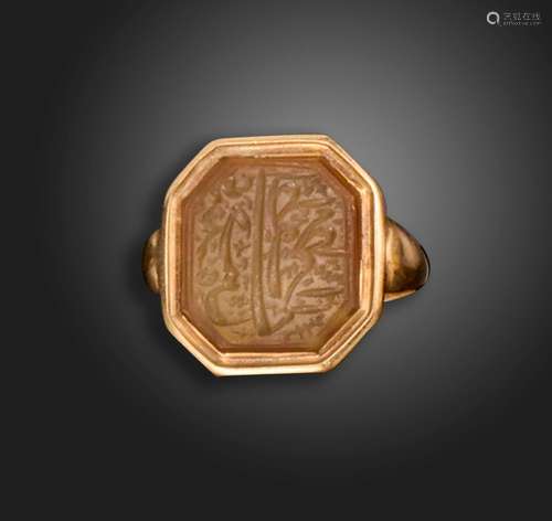 An early 19th century hardstone intaglio ring, the cut-corne...