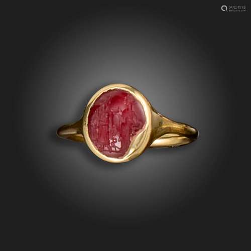 A Roman carnelian intaglio depicting Asclepius and Hygeia, c...