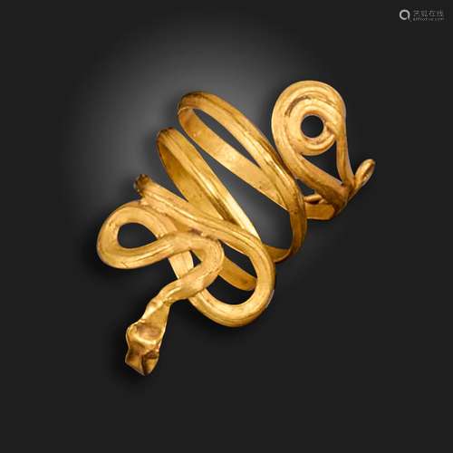 A Hellenistic/Ptolemaic gold snake ring, c.2nd century BC, t...