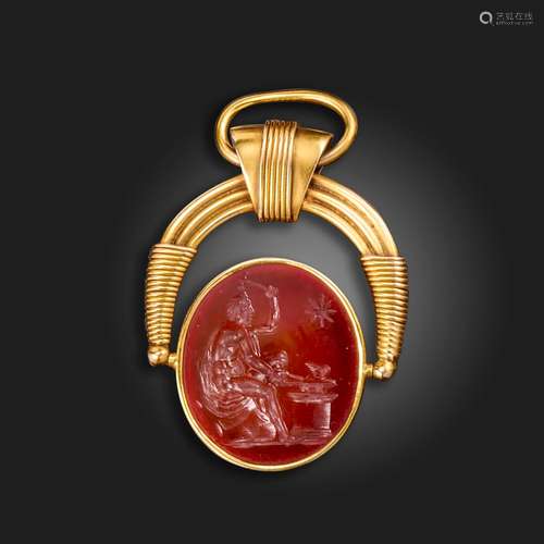 An 18th century carnelian intaglio depicting Hephasteus at h...