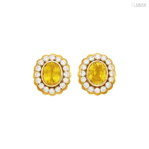 Van Cleef & Arpels Pair of Gold, Yellow Sapphire and Dia...