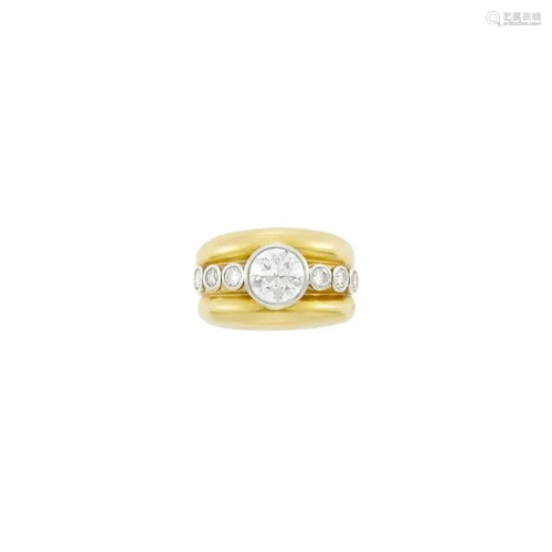 Wide Gold and Diamond Band Ring