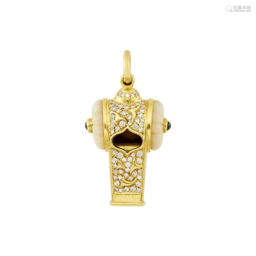 Harry Winston Gold, Diamond and Mother-of-Pearl Whistle Pend...