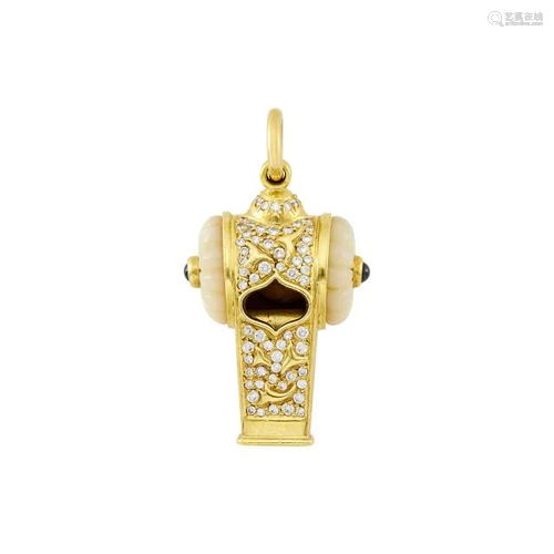 Harry Winston Gold, Diamond and Mother-of-Pearl Whistle Pend...