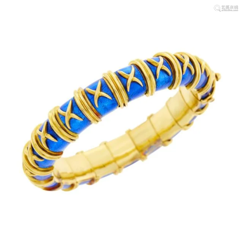 Tiffany & Co., Schlumberger Gold and Blue Paillonné Enam...