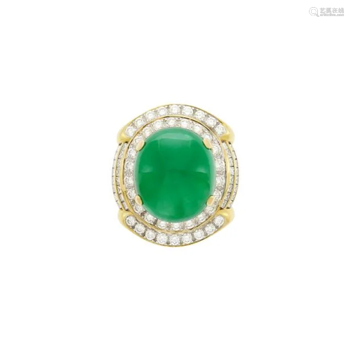 Gold, Cabochon Emerald and Diamond Ring