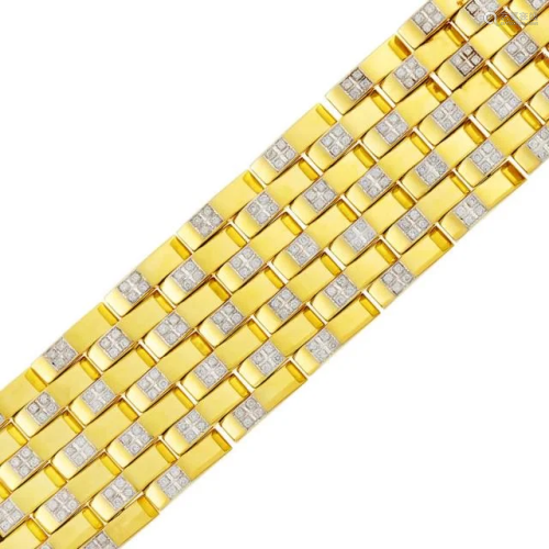 Wide Two-Color Gold and Diamond Escalier Bracelet