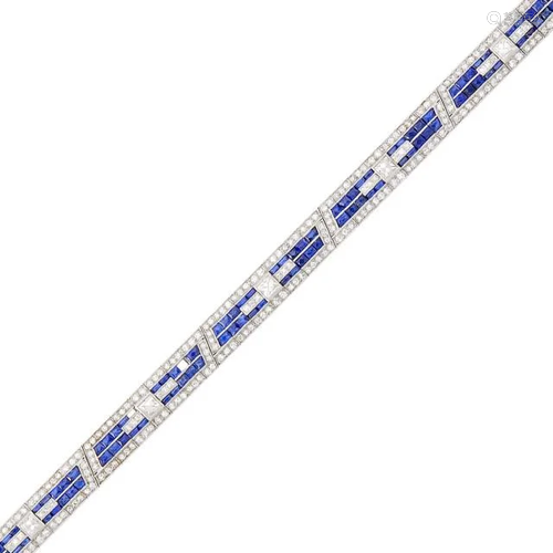 Platinum, Diamond and Sapphire Bracelet