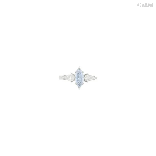 Platinum, Fancy Intense Blue Diamond and Diamond Ring