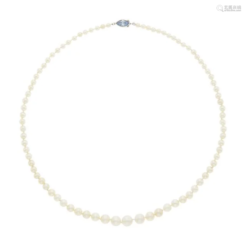 Natural Pearl Necklace with Platinum and Fancy Intense Blue ...