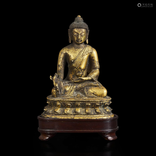 A Sino-Tibetan gilt bronze figure of Bhaishajyaguru 鎏金铜药...