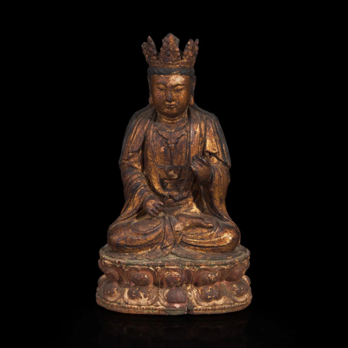 A Chinese gilt and painted lacquered wood figure of Avalokit...