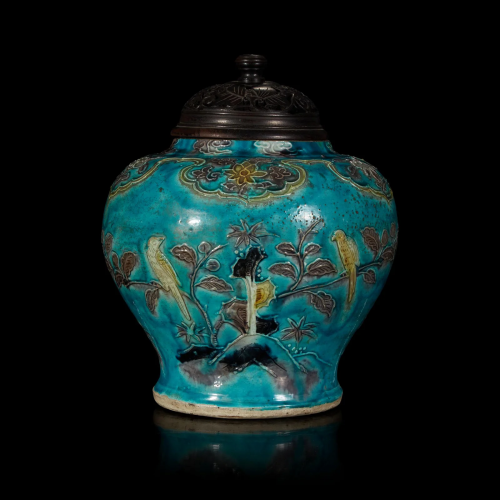 A Chinese modeled and enameled "Fahua"-type turquo...