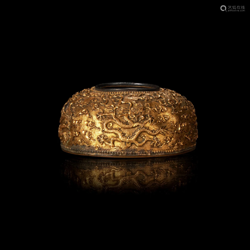 A small Chinese gilt copper alloy water coupe 铜鎏金小水盂 1...