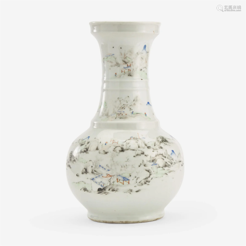 A Chinese porcelain large bottle vase decorated with landsca...