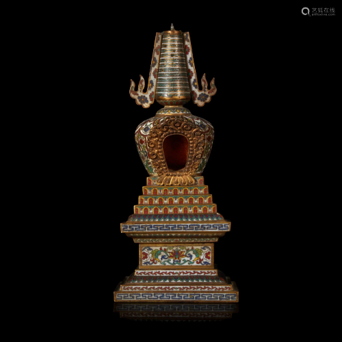 A Chinese cloisonné small stupa 铜鎏金掐丝珐琅佛