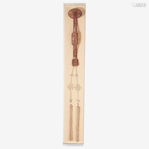 A large Chinese carved wood openwork ruyi scepter 镂空木雕如...