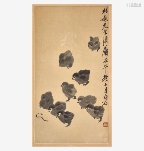 Qi Baishi 齐白石 雏鸡捉虫图 (Chinese b.1864-d.1957)