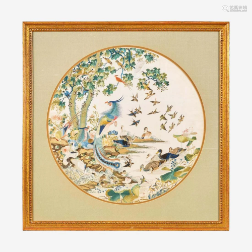 A finely-wrought Chinese silk "Phoenix and Birds" ...