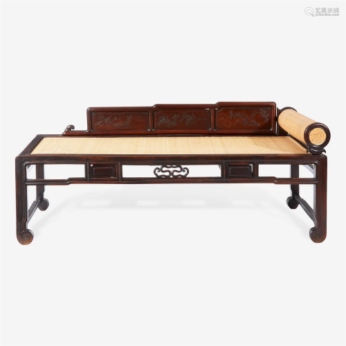 A Chinese carved hardwood day bed 硬木沙发床一张 Of long