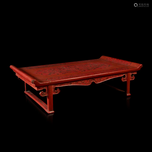 A Chinese "Tianqi" incised red lacquer stand 大漆龙...