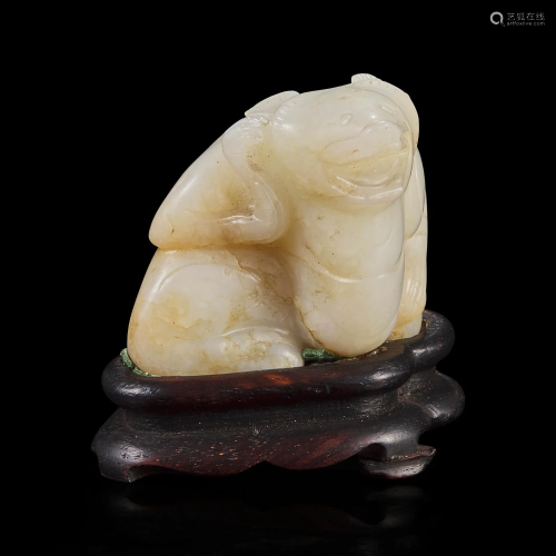 A Chinese creamy-white jade carving of a bear 白玉雕熊 Qing ...