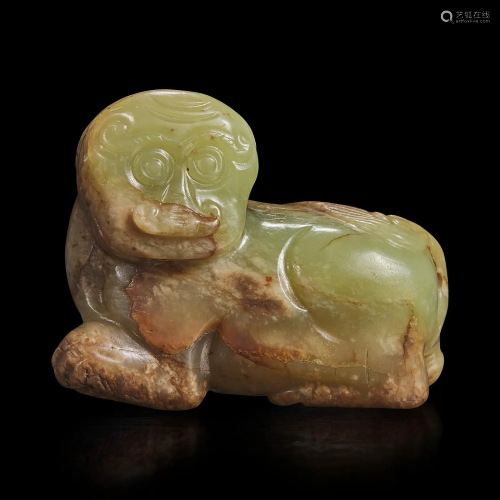 A Chinese jade carving of a mythological animal 瑞兽玉雕 Pos...