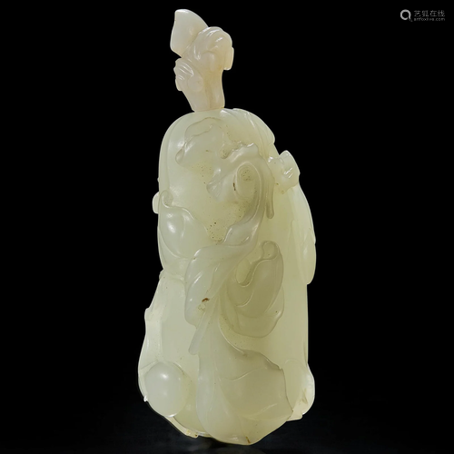 A Chinese carved white jade "Eggplant and Foliage"...