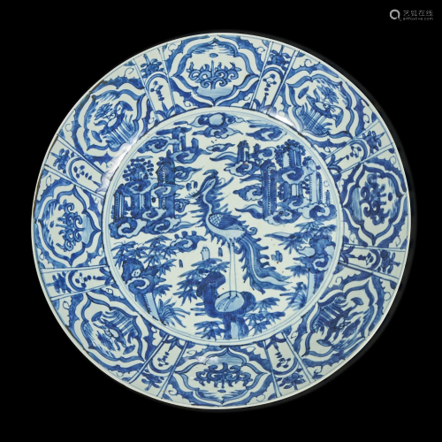 A Chinese blue and white porcelain "Phoenix" large...