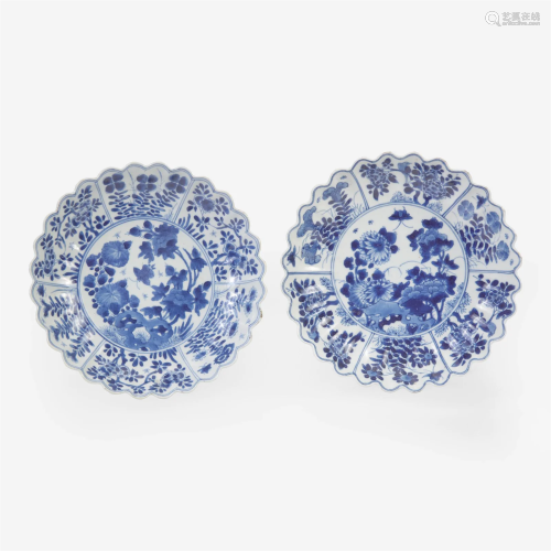An associated pair of Chinese export blue and white porcelai...