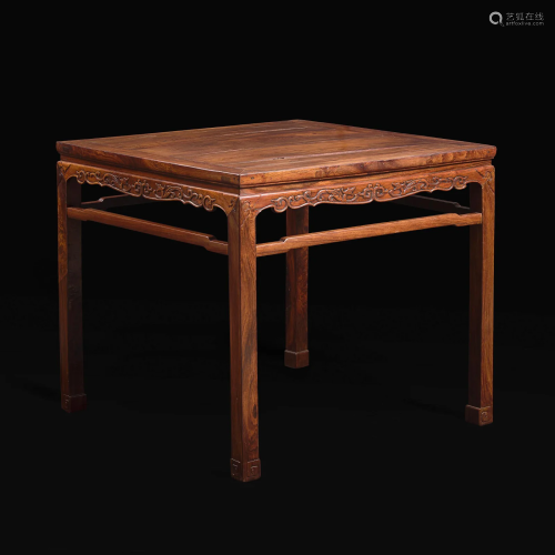 A Chinese Huanghuali square table 黄花梨方桌 The square top ...
