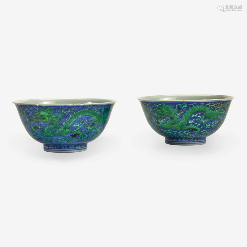 An associated pair of Chinese underglaze blue and green-enam...
