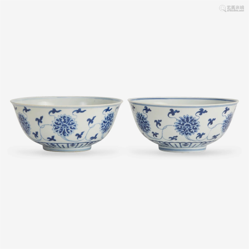 An associated pair of Chinese blue and white porcelain "...