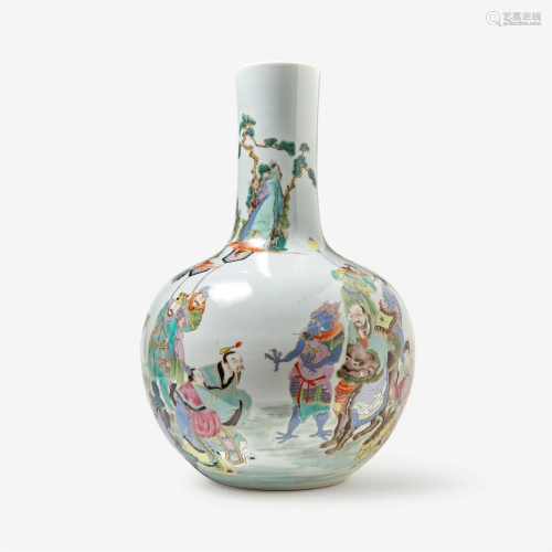 A large Chinese famille rose-decorated porcelain bottle vase...