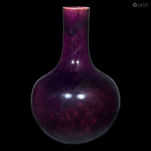 A Chinese aubergine-glazed porcelain bottle vase, Tianqiupin...