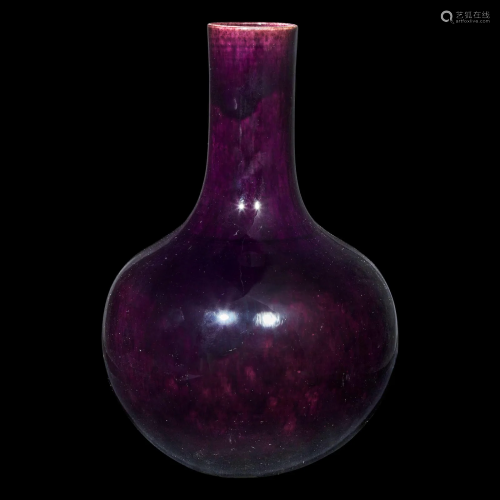A Chinese aubergine-glazed porcelain bottle vase, Tianqiupin...