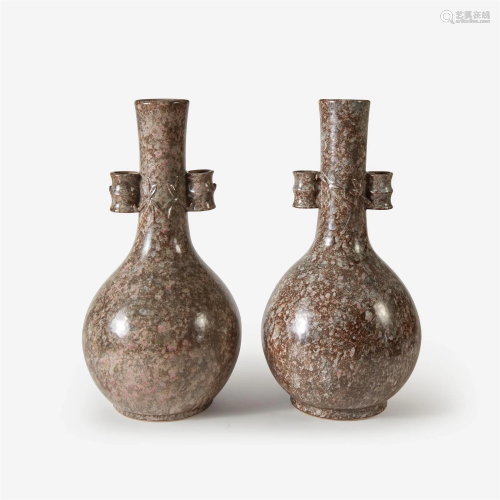 An unusual pair of mottled glaze "Arrow-Game" vase...