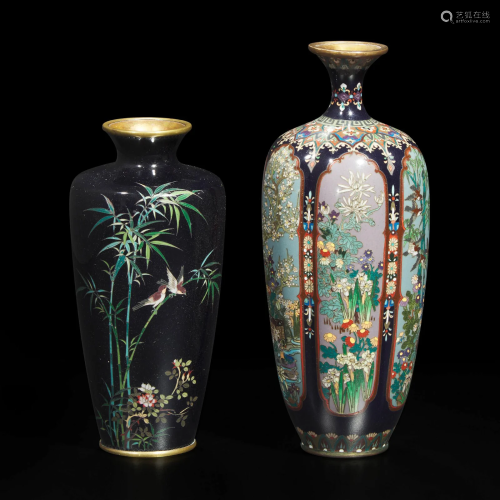 Two fine Japanese cloisonné small cabinet vases 日本铜胎掐丝
