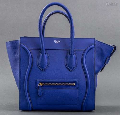 Celine Electric Blue Calfskin Luggage Handbag