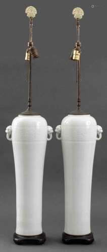 Chinese Blanc De Chine Meiping Vase Lamps, Pair