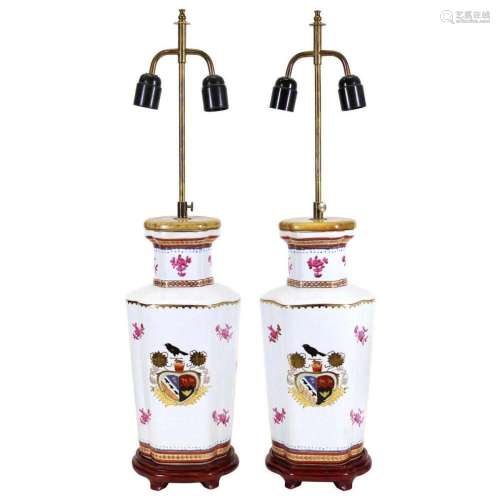 Chinese Export Armorial Porcelain Vase table Lamps