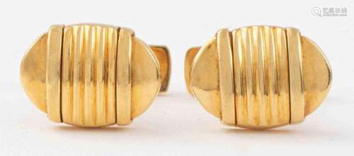 18K Yellow Gold Oval Ribbed Cufflinks
